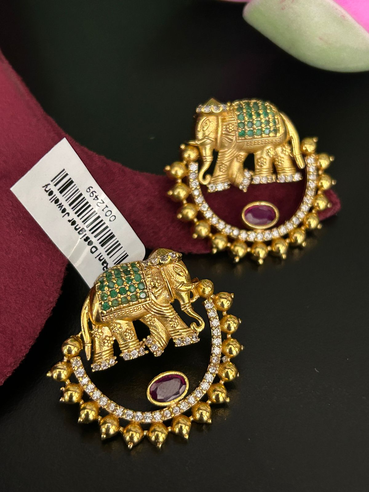 Royal Elephant Design Gold Finish Earrings